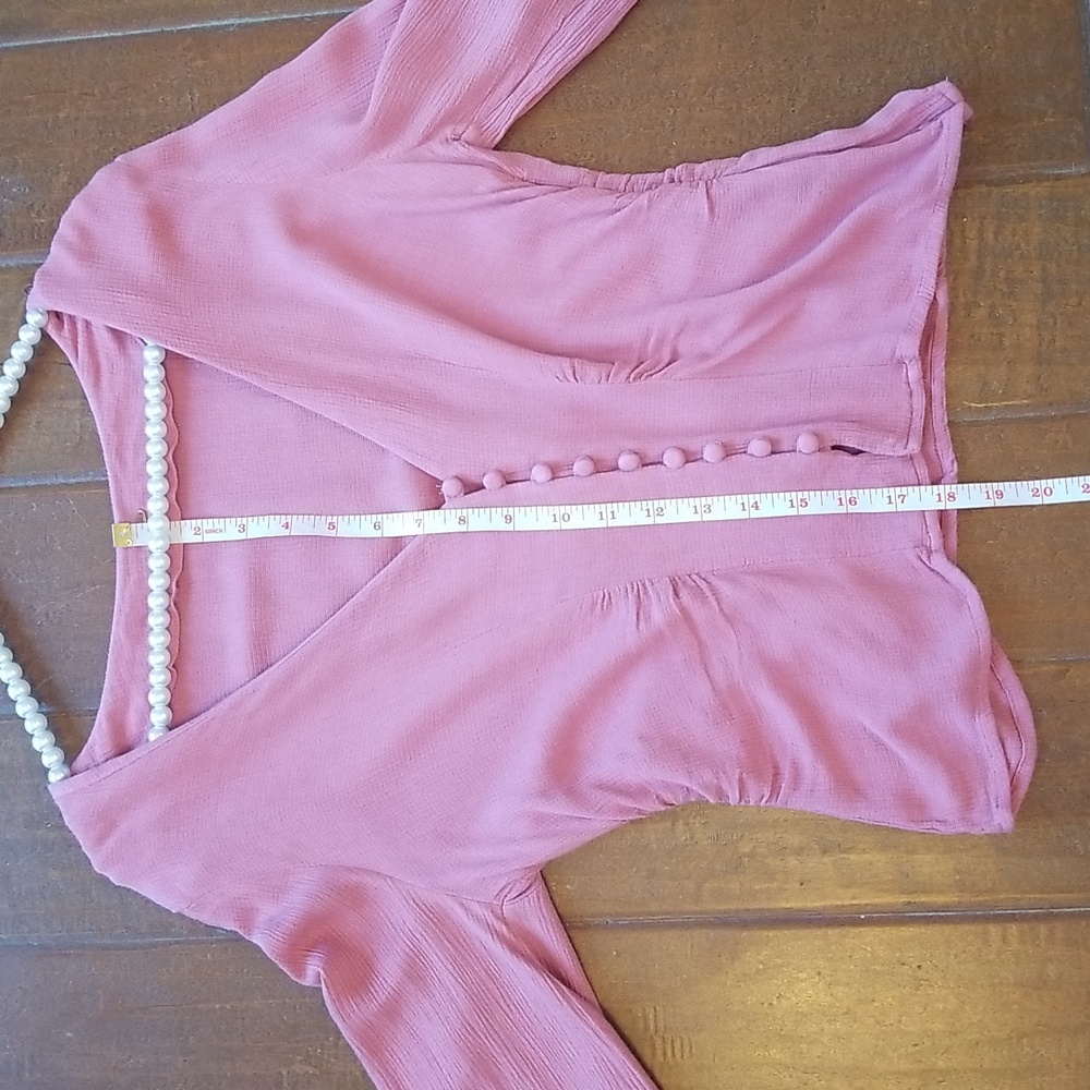 Free People Maise Mauve Rose Color Longsleeve Top Blouse V Neck Button Up Shirt - Picture 9 of 14